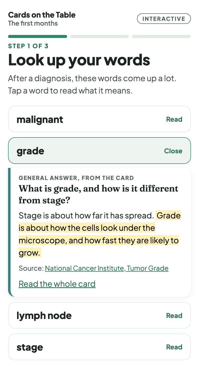 The first months on a phone: the word grade opened to its card answer